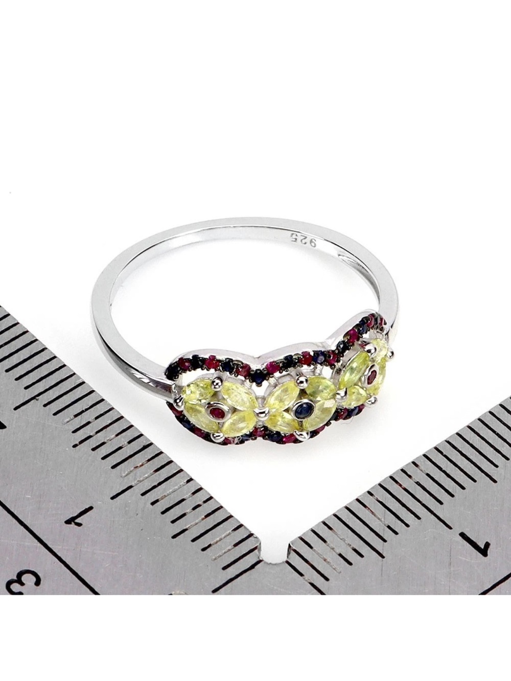 Natural Yellow & Blue Ceylon Sapphire w/ Ruby in 925 Sterling Silver Ring - Picture 12 of 13